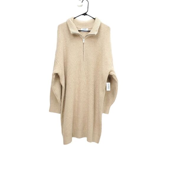 NWT Tan Mock Neck Quarter Zip Mini Sweater Shift Dress - Picture 3 of 13